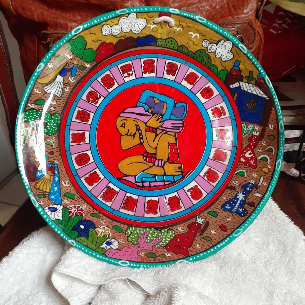 🇲🇽 Vintage Mayan Folk Art Mayan Calendar Plate Decor Spiritual